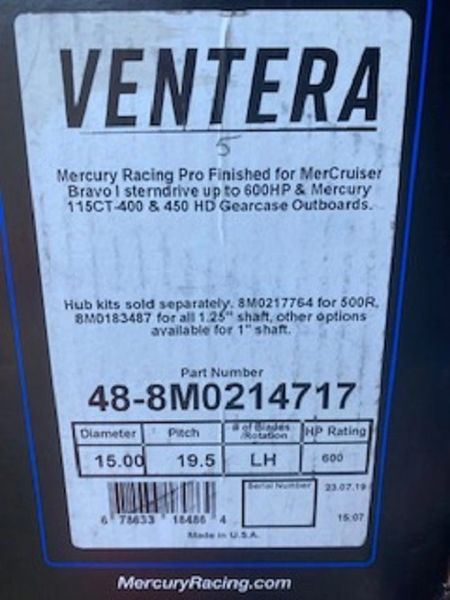 New Mercury Ventera 19.5 pitch LH propeller 48-8M0214717