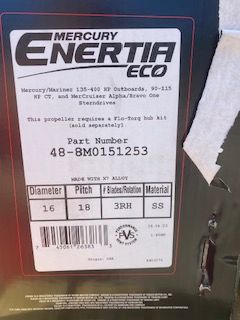 New Mercury Enertia Eco 18 pitch propeller 48-8M0151253