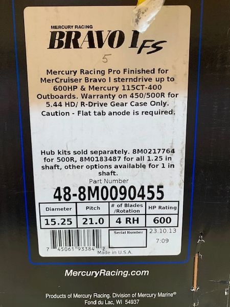 New Mercury Bravo I FS 21 Pitch RH 48-8M0090455