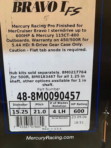 New Mercury 21 pitch LH Bravo I FS 48-8M0090457