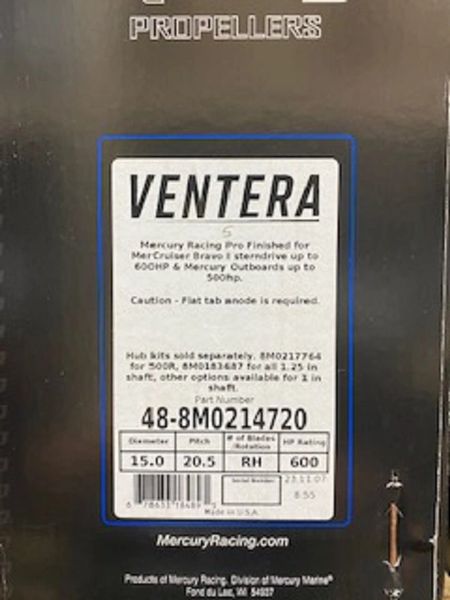 New Mercury Ventera Propeller 20.5 pitch RH 48-8M0214720