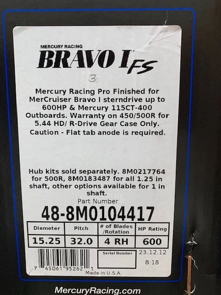 New Mercury Bravo I FS 32 Pitch RH 48-8M0104417