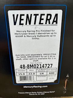 New Mercury Ventera 22 pitch LH propeller 48-8M0214727