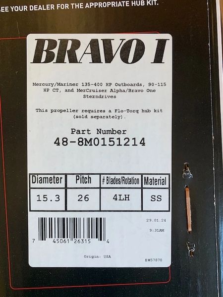 New Mercury Bravo I 26 pitch propeller 48-831913A45/48-8M0151214