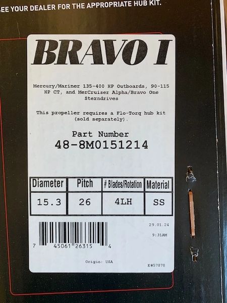 New Mercury Bravo I 26 pitch propeller 48-8M0151214 LH