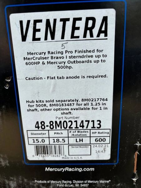 New Mercury Ventera 18.5 pitch LH propeller 48-8M0214713