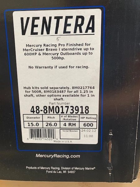 New Mercury Ventera 26 pitch propeller 48-8m0173918