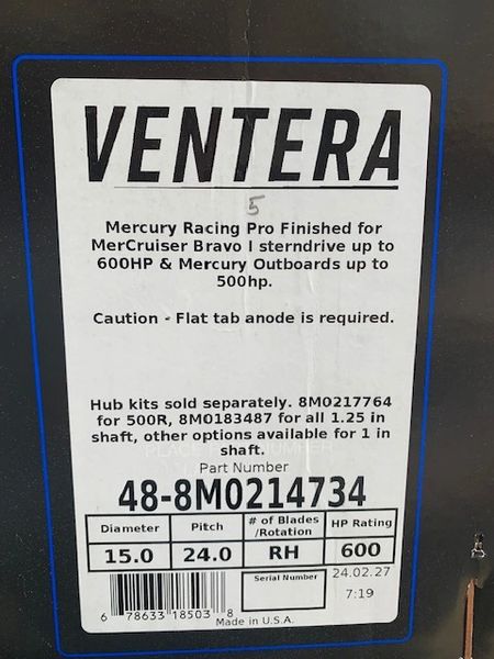 New Mercury Ventera 24 pitch RH propeller 48-8M0214734