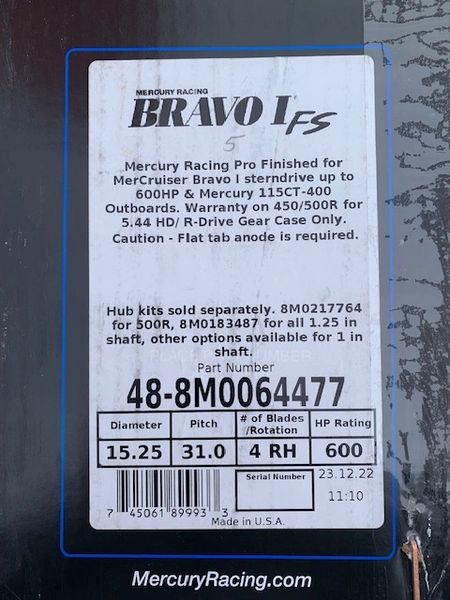 New Mercury Bravo I FS 31 pitch RH 48-8M0064477