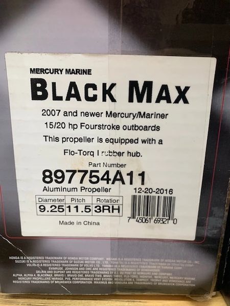 New Mercury Black Max propeller 48-897754A11 11.5 pitch