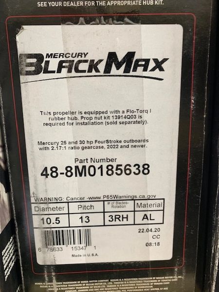 New Mercury Black Max 13 pitch propeller 48-8M0185638