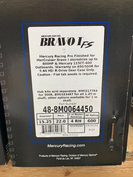 New Mercury Bravo I FS 22 Pitch 48-8M0064450 RH