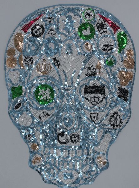 Sequin Patch: Cyan Mariachi Skull