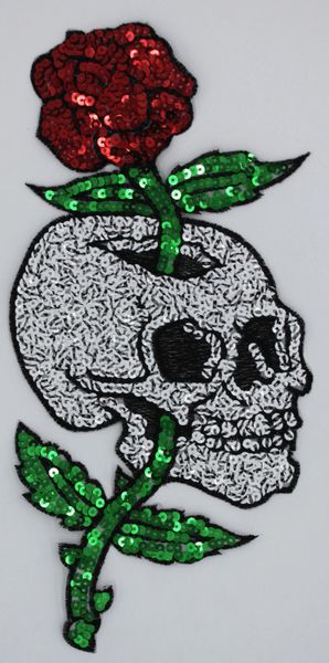 Sequin Patch: Skull and Rose