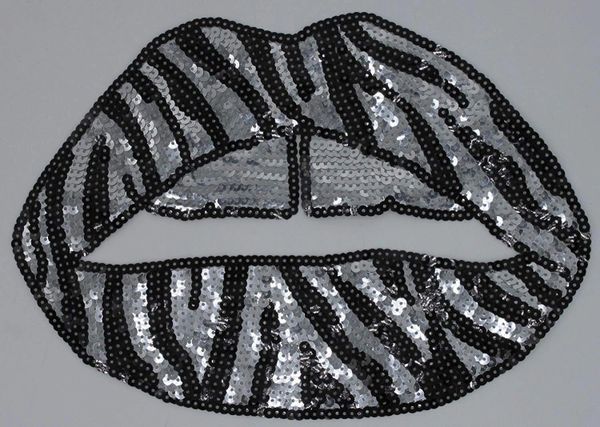 Silver "Zebra" Lips: Sequin Patch