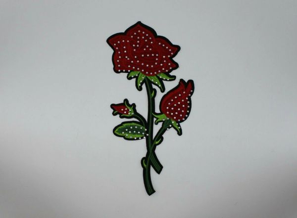 Embroidery Patch: Red Flower with Rhinestones