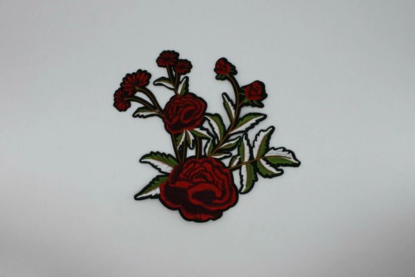 Embroidery Patch: Red and Purple Roses with Leaves