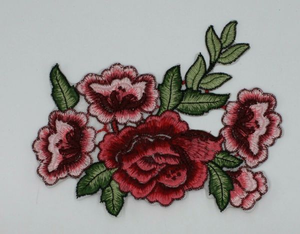 Embroidery Patch: Red Flowers and Green Leaves