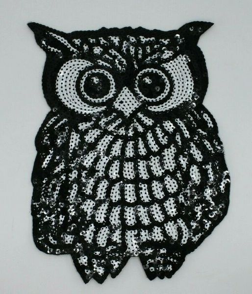 Sequin Patch: Black and White Owl