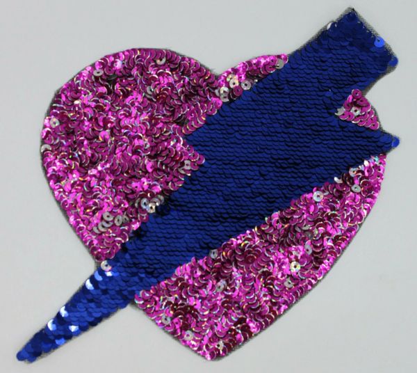 Flippable Sequin Patch: Lightning Heart Blue to Silver