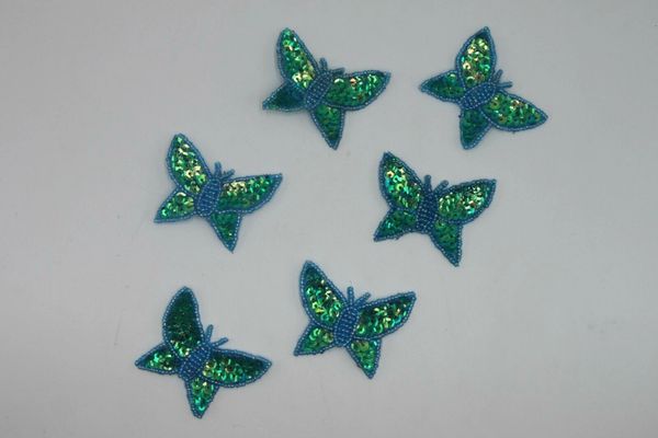 Beading and Sequin Patch: Blue Butterfly (Set of 6)