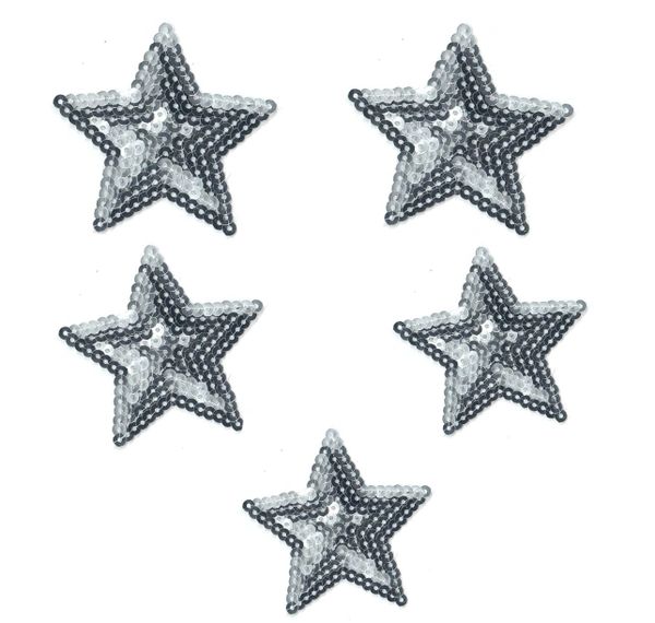 Sequin Patch: Set of 5 Silver Stars