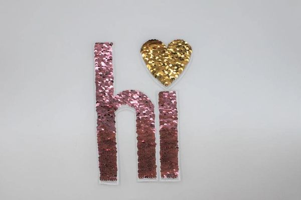 Reversible Sequin Patch: Mermaid Sequin "Hi" Pink and Silver