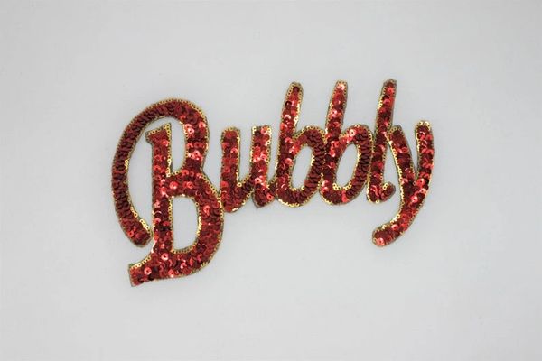 Sequin Patch: Red and Gold "Bubbly" Cursive