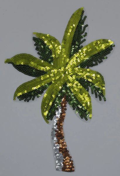 Silver and Green Palm Tree Sequin Patch