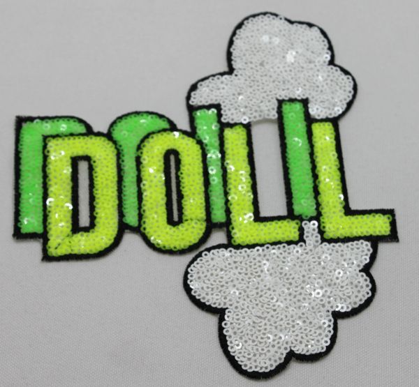 Sequin Patch: Green DOLL with Clouds