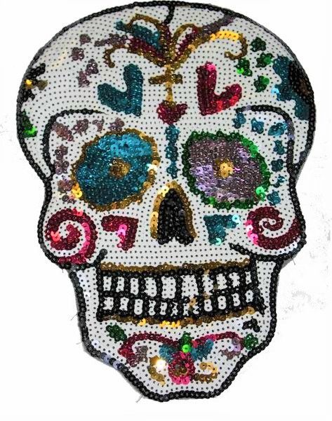 Large Colorful Mariachi Skull: Sequin Patch