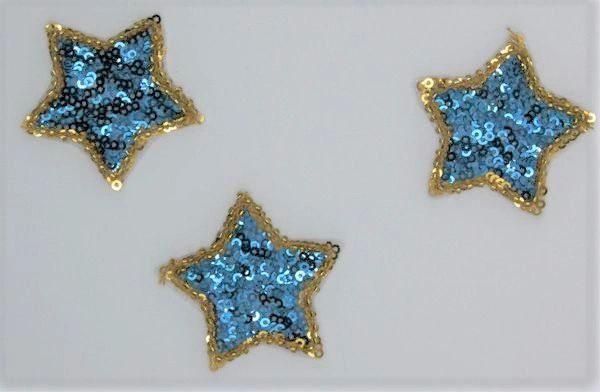 Sequin Patch: Set of 3 Blue and Gold Stars