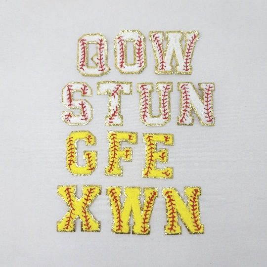 2 3/4 Inch Chenille Letters and Numbers with Gold Glitter Border Baseball Softball Sport: Pick Your Letter/ Color