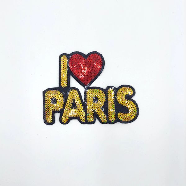 Sequin Patch: Gold "I Heart Paris"