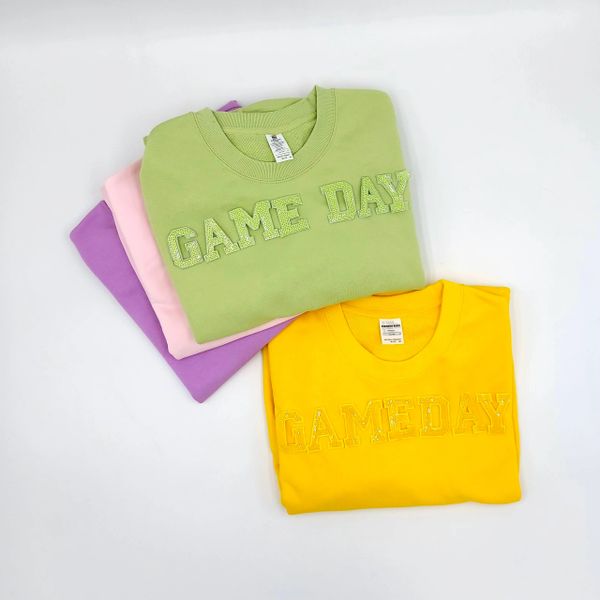 Colorful Monochromatic GAME DAY Sequin Crewneck Sweatshirt Hoodie Pullover Four Colors