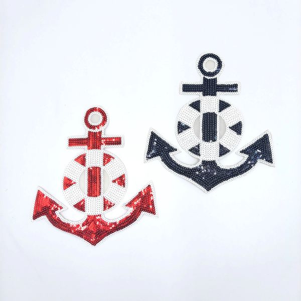 Sequin Patch: Large Red White and Black Anchors