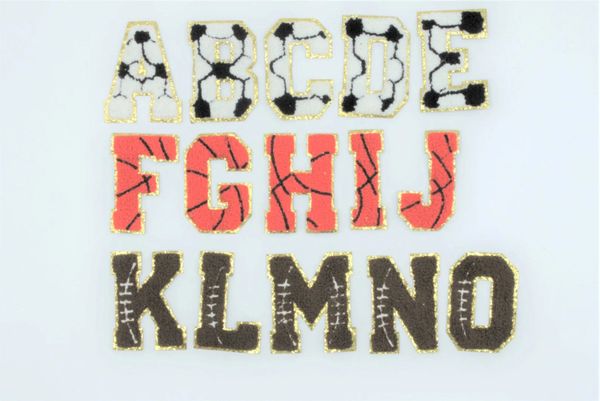 3 Inch Chenille Letters with Gold Glitter Border Basketball Soccer Football Sport: Pick Your Letter