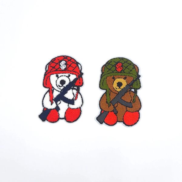 Chenille Patch: Brown or White Army Bear