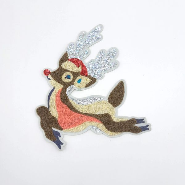 Chenille and Sequin Patch: Silver Reindeer