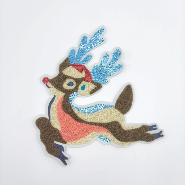 Chenille and Sequin Patch: Blue Details Reindeer