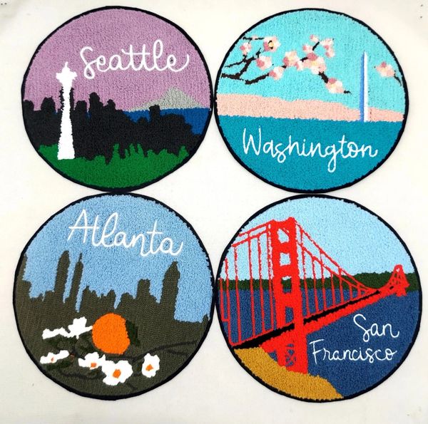 Large City Landmark Chenille Souvenir Patch: Seattle, Washington, Atlanta, San Francisco - 9 inch