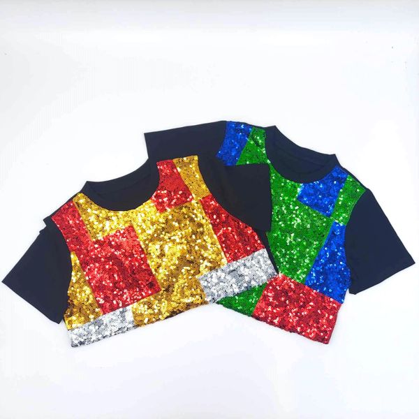 Adult Sequin Shirts Color Blocking