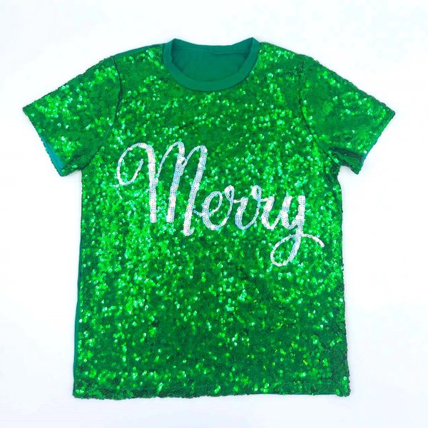 Adult Sequin Shirts Green and Silver Merry