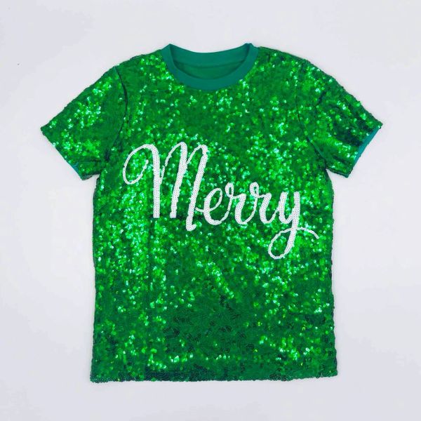 Adult Sequin Shirts Green and White Merry