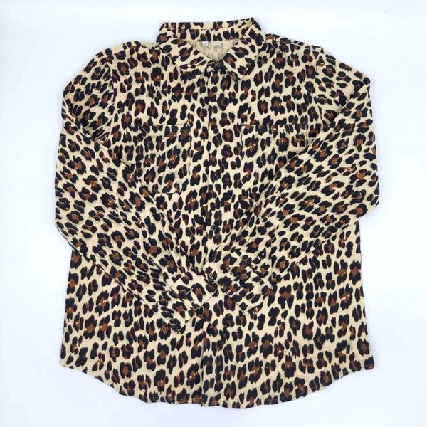 Blank Adult Long Sleeve Button Up Shirt Leopard Print