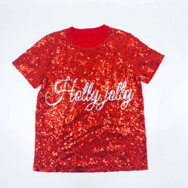 Adult Sequin Shirts Red and Silver Holly Jolly