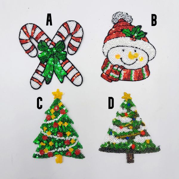 Sequin and Embroidery Snowman Candy Canes Christmas Trees Patches - Ships from USA