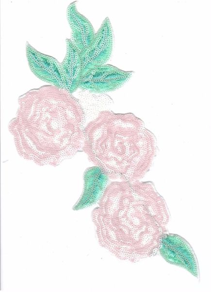 Sequin and Embroidery Patch: Light Pink Roses