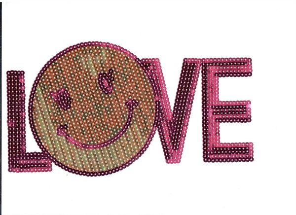 Neon Pink and Yellow "Smiling LOVE": Sequin Patch