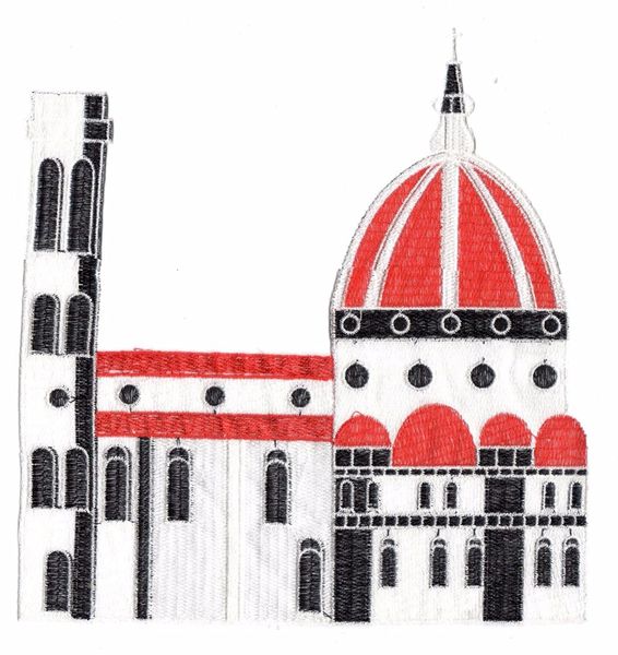 Embroidery Patch: Red and White Cathedral